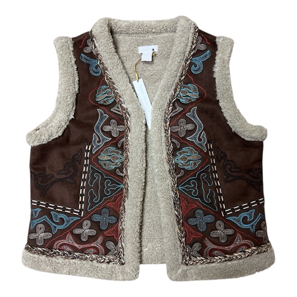 House of Harlow 1960 Jackets & Blazers - House of Harlow 1960 Embroidered Sherpa Trim Vest Western Boho Multi One Size